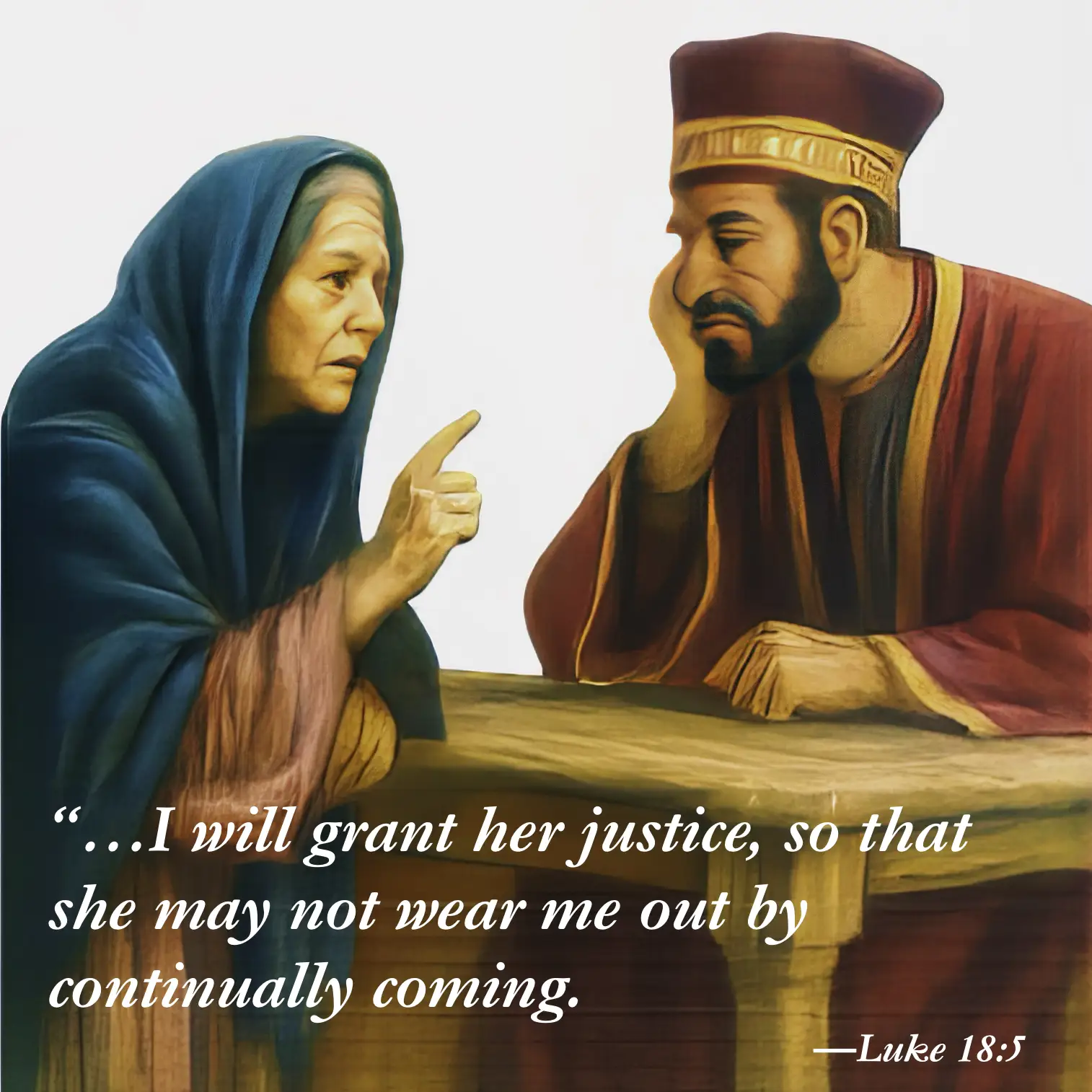 “…I will grant her justice, so that she may not wear me out by continually coming.” — Luke 18:5
