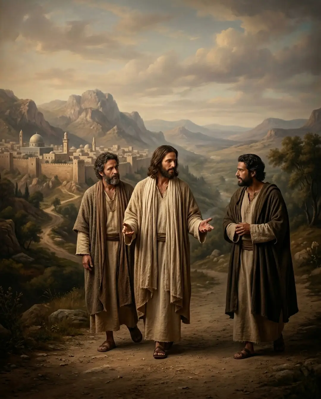 Jesus walking with disciples